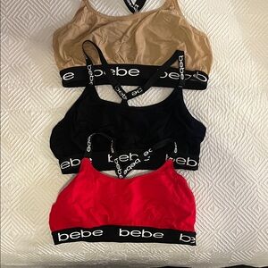 Bebe Women's Bra Trio - Vibrant Red, Classic Black, Neutral Tan